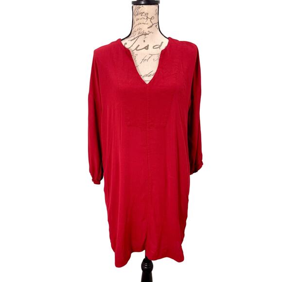 Madewell Du Jour V-Neck Boho Tunic Dress Garnet Red F9331 Sz Small - Picture 2 of 9